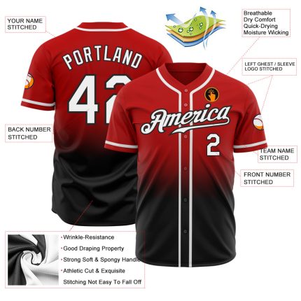Personalized Red White-Black Authentic Fade Fashion Baseball Jersey