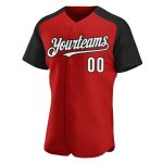 Personalized Red White-Black Authentic Raglan Sleeves Baseball Jersey Team Custom Name and Number