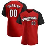 Personalized Red White-Black Authentic Raglan Sleeves Baseball Jersey Team Custom Name and Number