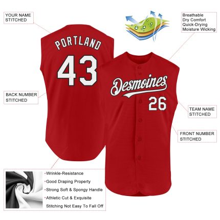Personalized Red White-Black Authentic Sleeveless Baseball Jersey