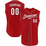 Personalized Red White-Black Authentic Sleeveless Baseball Jersey Team Custom Name and Number