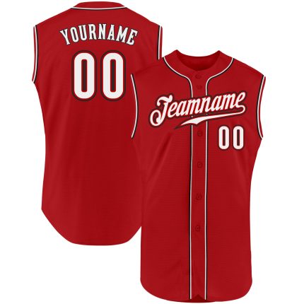 Personalized Red White-Black Authentic Sleeveless Baseball Jersey Team Custom Name and Number