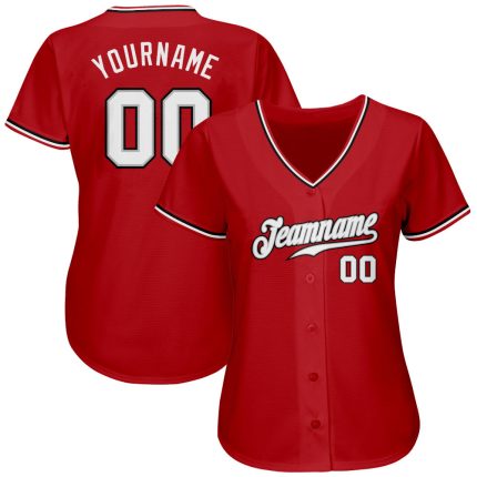 Personalized Red White-Black Authentic Softball Jersey Team Custom Name and Number