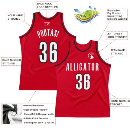 Personalized Red White-Black Authentic Throwback Basketball Jersey