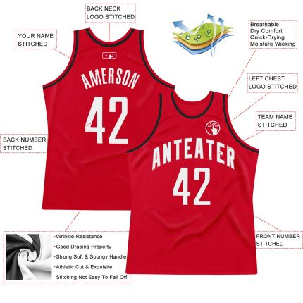 Personalized Red White-Black Authentic Throwback Basketball Jersey Team Custom Name and Number