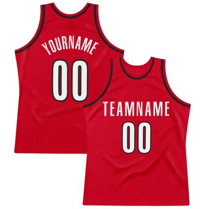 Personalized Red White-Black Authentic Throwback Basketball Jersey