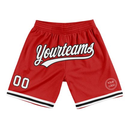Personalized Red White-Black Authentic Throwback Basketball Shorts