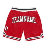 Personalized Red White-Black Authentic Throwback Basketball Shorts Team Custom Name and Number