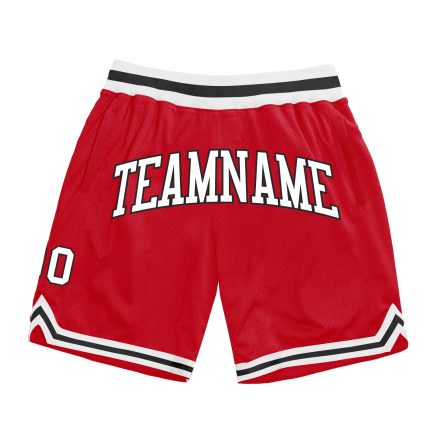 Personalized Red White-Black Authentic Throwback Basketball Shorts Team Custom Name and Number