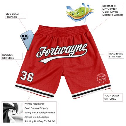 Personalized Red White-Black Authentic Throwback Basketball Shorts