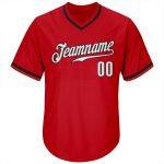 Personalized Red White-Black Authentic Throwback Rib-Knit Baseball Jersey Shirt