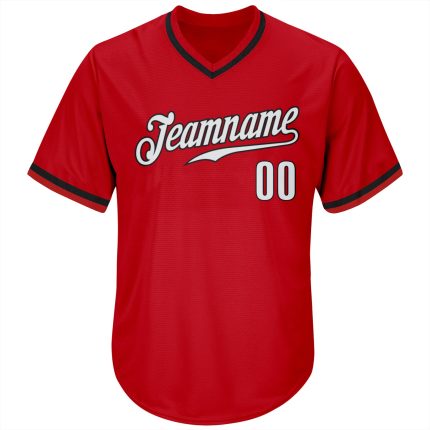 Personalized Red White-Black Authentic Throwback Rib-Knit Baseball Jersey Shirt