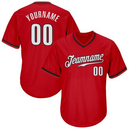 Personalized Red White-Black Authentic Throwback Rib-Knit Baseball Jersey Shirt
