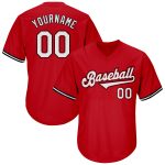 Personalized Red White-Black Authentic Throwback Rib-Knit Baseball Jersey Shirt Team Custom Name and Number
