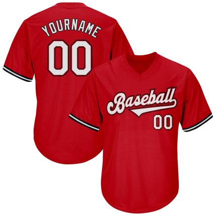Personalized Red White-Black Authentic Throwback Rib-Knit Baseball Jersey Shirt Team Custom Name and Number
