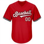 Personalized Red White-Black Authentic Throwback Rib-Knit Baseball Jersey Shirt Team Custom Name and Number