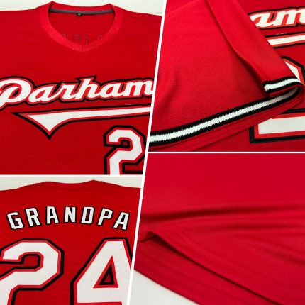 Personalized Red White-Black Authentic Throwback Rib-Knit Baseball Jersey Shirt Team Custom Name and Number