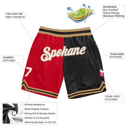 Personalized Red White-Black Authentic Throwback Split Fashion Basketball Shorts