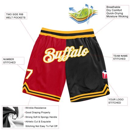 Personalized Red White-Black Authentic Throwback Split Fashion Basketball Shorts Team Custom Name and Number