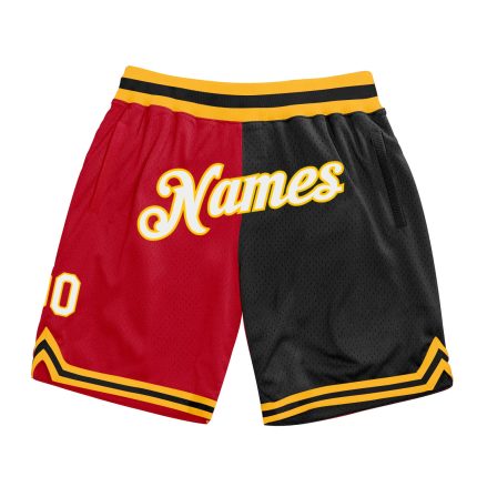 Personalized Red White-Black Authentic Throwback Split Fashion Basketball Shorts Team Custom Name and Number