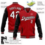 Personalized Red White-Black Bomber Full-Snap Varsity Letterman Two Tone Jacket Team Custom Name and Number