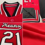 Personalized Red White-Black Bomber Full-Snap Varsity Letterman Two Tone Jacket Team Custom Name and Number