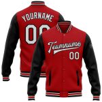 Personalized Red White-Black Bomber Full-Snap Varsity Letterman Two Tone Jacket Team Custom Name and Number