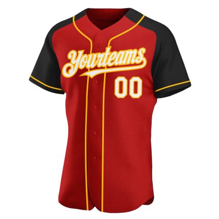 Personalized Red White Black-Gold Authentic Raglan Sleeves Baseball Jersey Team Custom Name and Number