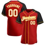 Personalized Red White Black-Gold Authentic Raglan Sleeves Baseball Jersey Team Custom Name and Number