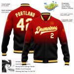 Personalized Red White Black-Gold Bomber Full-Snap Varsity Letterman Fade Fashion Jacket Team Custom Name and Number