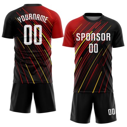 Personalized Red White Black-Gold Sublimation Soccer Uniform Jersey Team Custom Name and Number