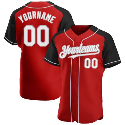 Personalized Red White Black-Gray Authentic Raglan Sleeves Baseball Jersey Team Custom Name and Number