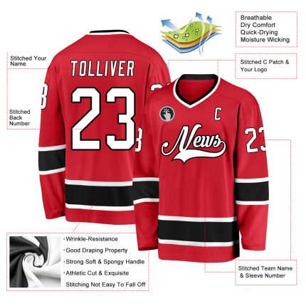 Personalized Red White-Black Hockey Jersey