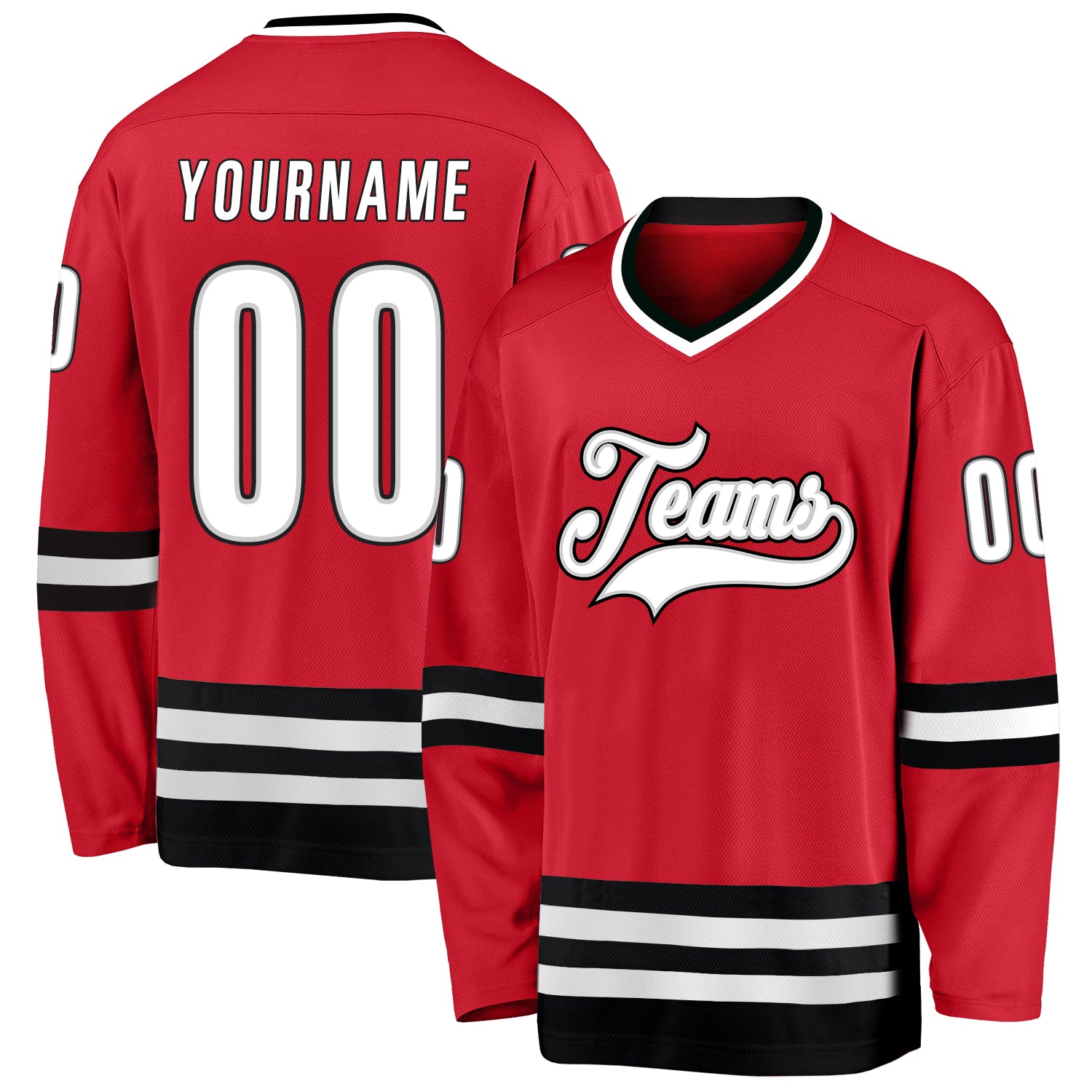 Personalized Red White-Black Hockey Jersey Team Custom Name and Number