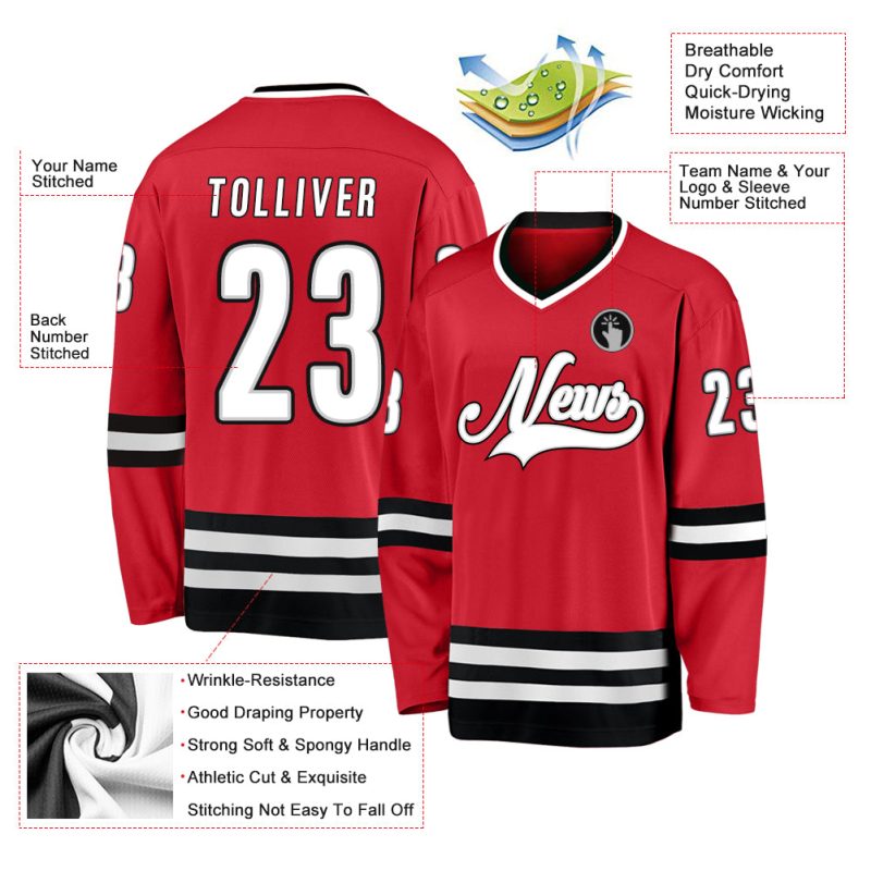 Personalized Red White-Black Hockey Jersey Team Custom Name and Number