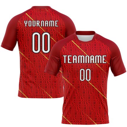 Personalized Red White-Black Lines Sublimation Volleyball Uniform Jersey Team Custom Name and Number