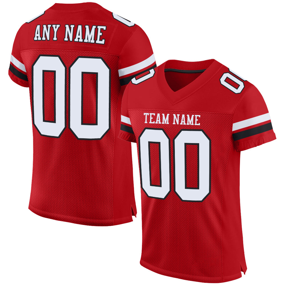 Personalized Red White-Black Mesh Authentic Football Jersey