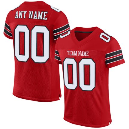 Personalized Red White-Black Mesh Authentic Football Jersey Team Custom Name and Number