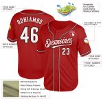 Personalized Red White-Black Mesh Authentic Throwback Baseball Jersey