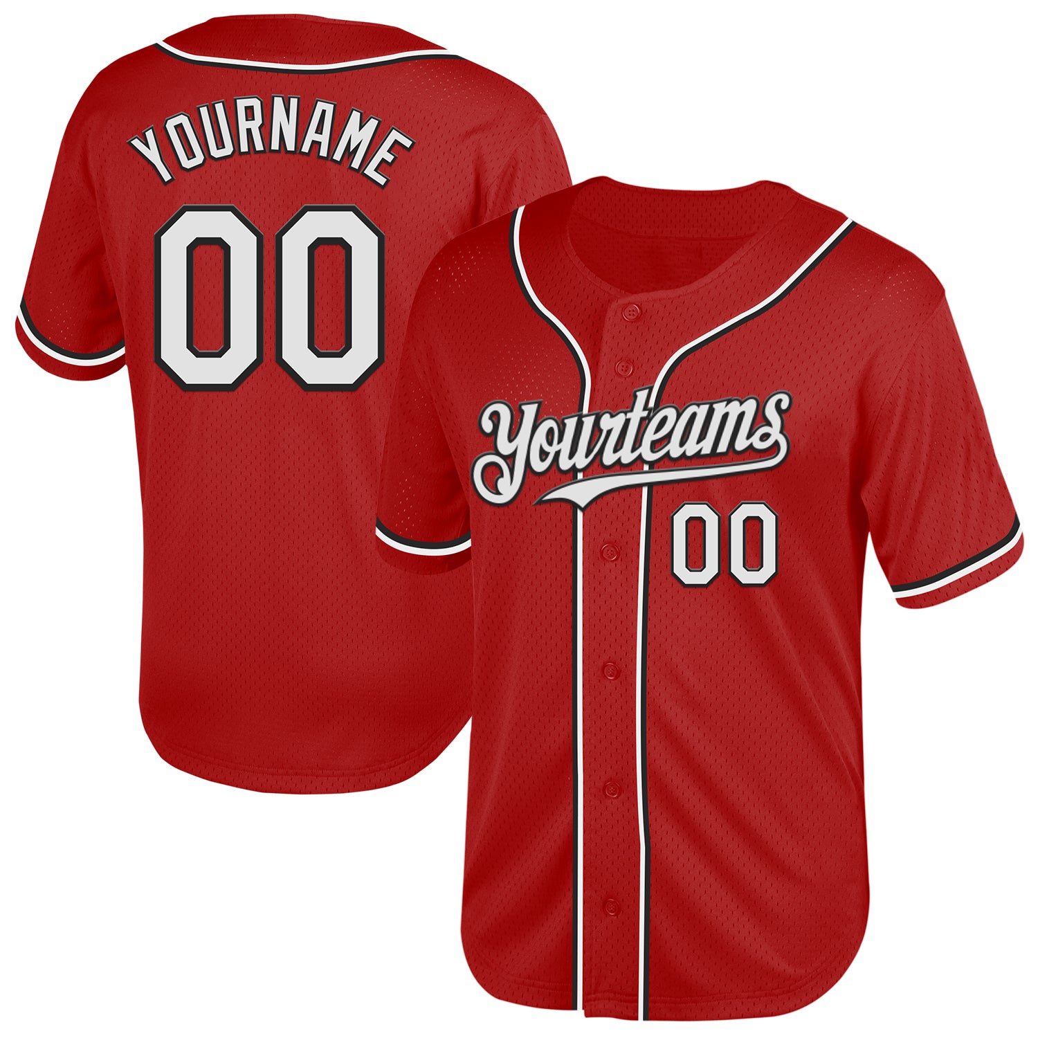 Personalized Red White-Black Mesh Authentic Throwback Baseball Jersey Team Custom Name and Number