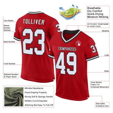 Personalized Red White-Black Mesh Authentic Throwback Football Jersey