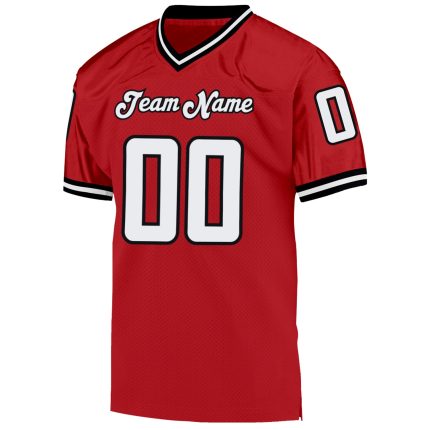 Personalized Red White-Black Mesh Authentic Throwback Football Jersey Team Custom Name and Number