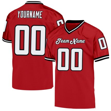 Personalized Red White-Black Mesh Authentic Throwback Football Jersey Team Custom Name and Number