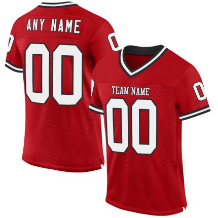 Personalized Red White-Black Mesh Authentic Throwback Football Jersey