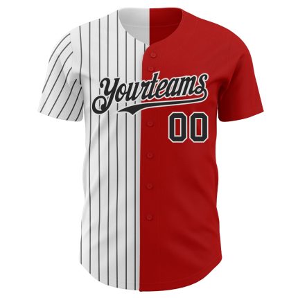 Personalized Red White-Black Pinstripe Authentic Split Fashion Baseball Jersey Team Custom Name and Number