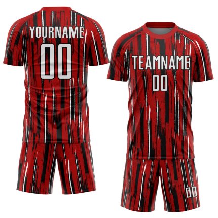 Personalized Red White-Black Pinstripe Sublimation Soccer Uniform Jersey Team Custom Name and Number