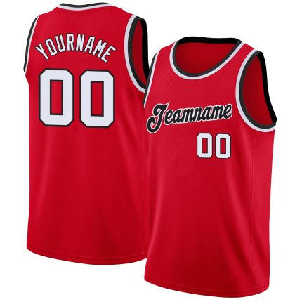 Personalized Red White-Black Round Neck Rib-Knit Basketball Jersey Team Custom Name and Number