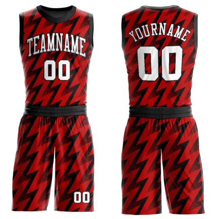 Personalized Red White-Black Round Neck Sublimation Basketball Suit Jersey