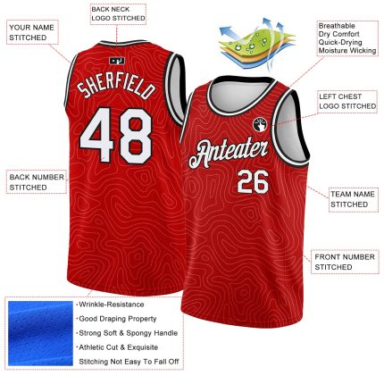 Personalized Red White-Black Rounded Zig Zag Lines Authentic City Edition Basketball Jersey Team Custom Name and Number