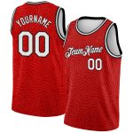 Personalized Red White-Black Rounded Zig Zag Lines Authentic City Edition Basketball Jersey Team Custom Name and Number